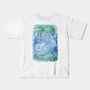 Tropical Vintage Illustration Palm Trees Beach Botanical Kids T-Shirt